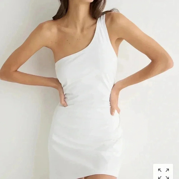 NWT J. Crew CloudStretch One-Shoulder Sports Dress w Shorts Pink Orange Tennis M - Picture 2 of 6